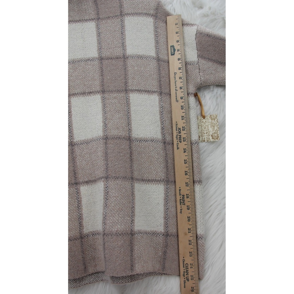Christian Siriano L Beige Plaid Mock Neck Sweater Windowpane Soft Knit Top #746 - Picture 6 of 13